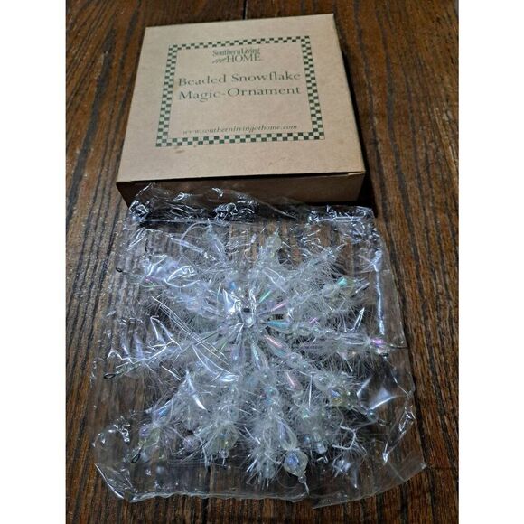 New Southern Living Home Bead Snowflake Magic Ornament Embellish Iridescent Whit - Picture 2 of 7